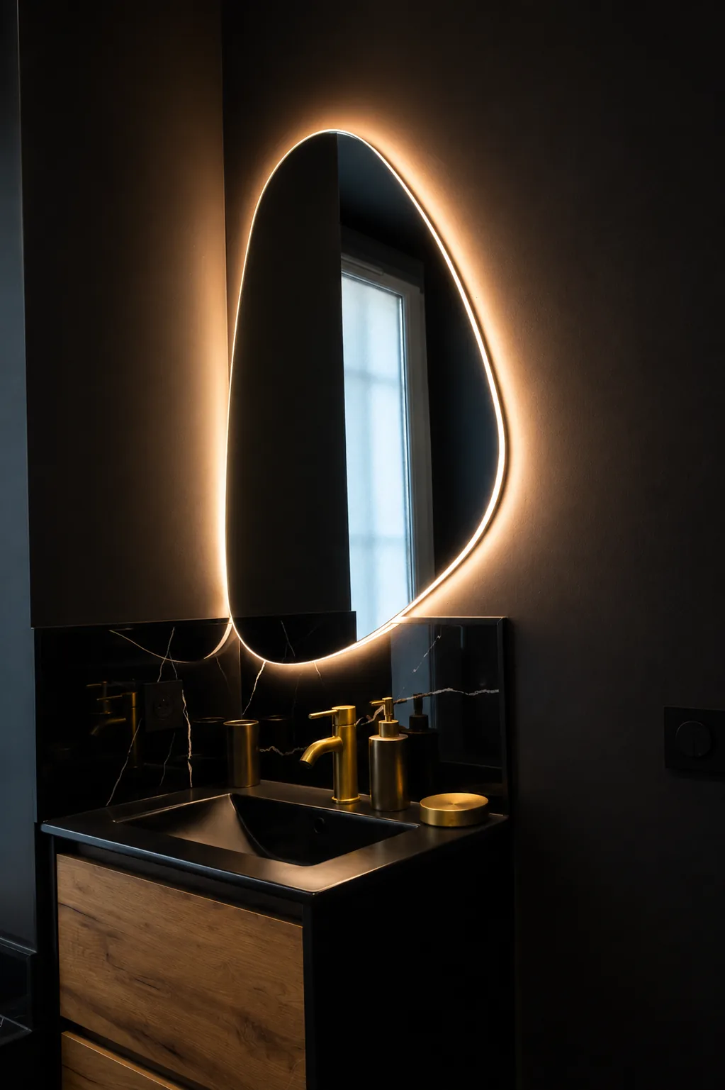 Miroir rétroéclairé et vasque de la salle de bain de la Cinéma Room